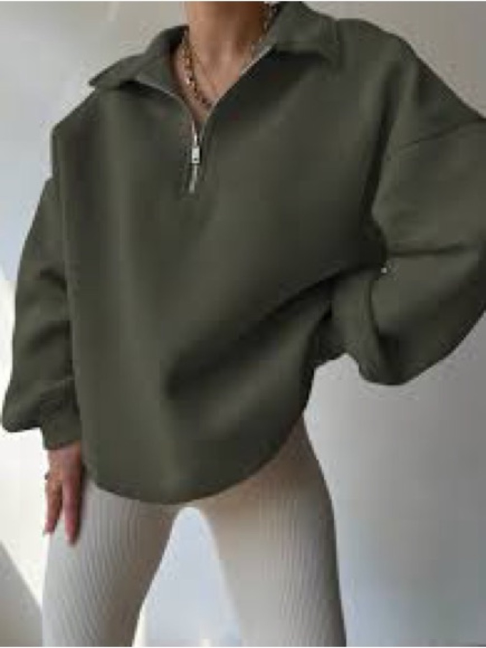 Olive Half-Zip Oversized Sweatshirt Hoodie